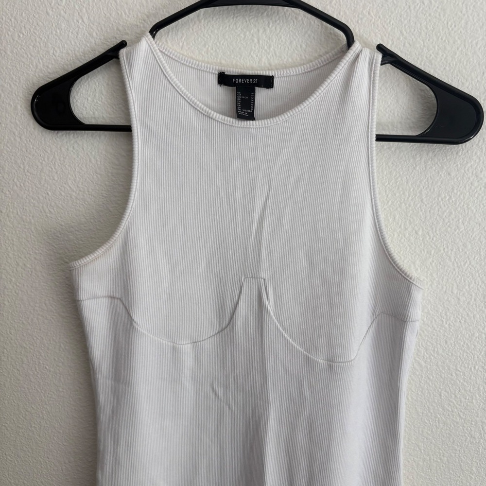 Forever 21 White Ribbed Bustier Seam Midi Bodycon Dress Sleeveless Medium - Picture 4 of 8